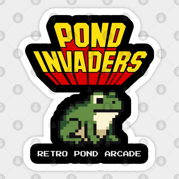 Pond Invaders – Retro Frog Arcade Parody Sticker by Stylecombinator